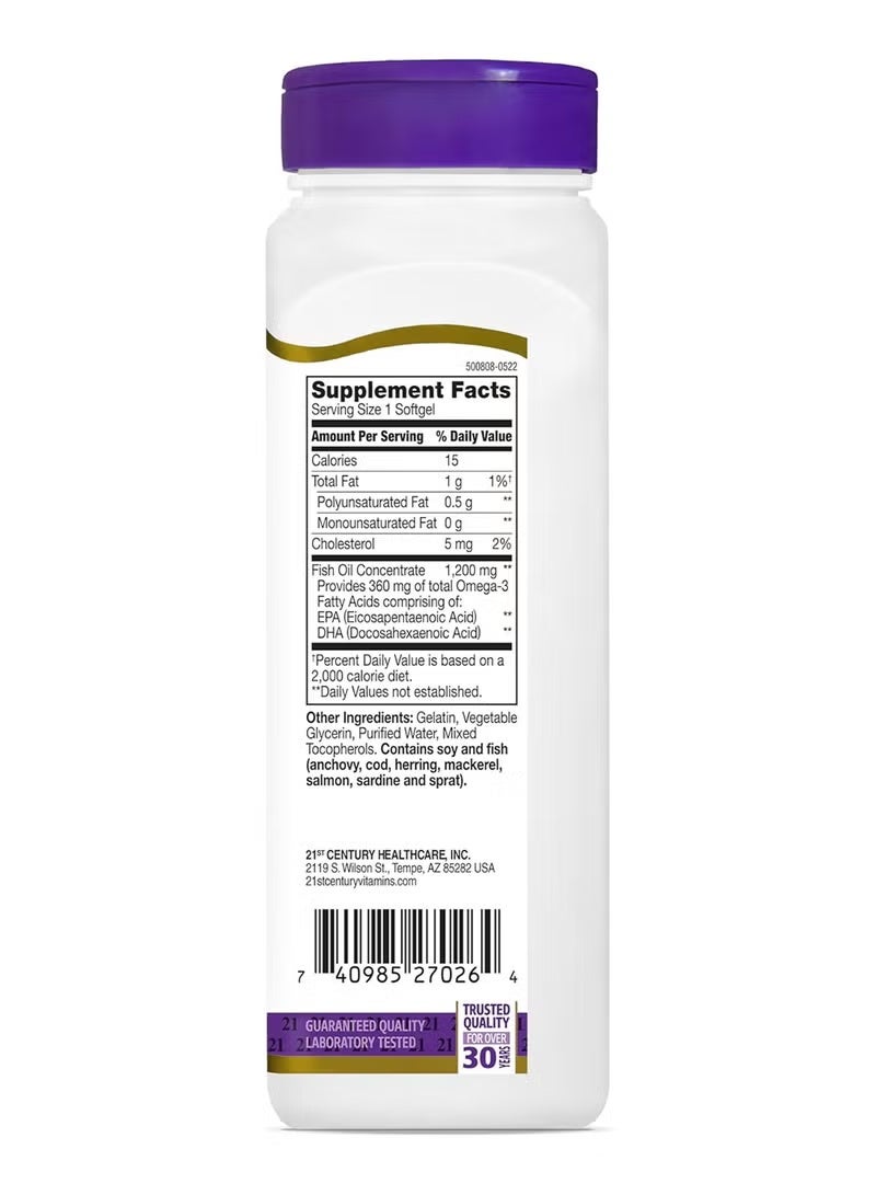 21st Century Fish Oil Omega 3 Dietary Supplement 1200 Mg - 90 Softgels - Image 2